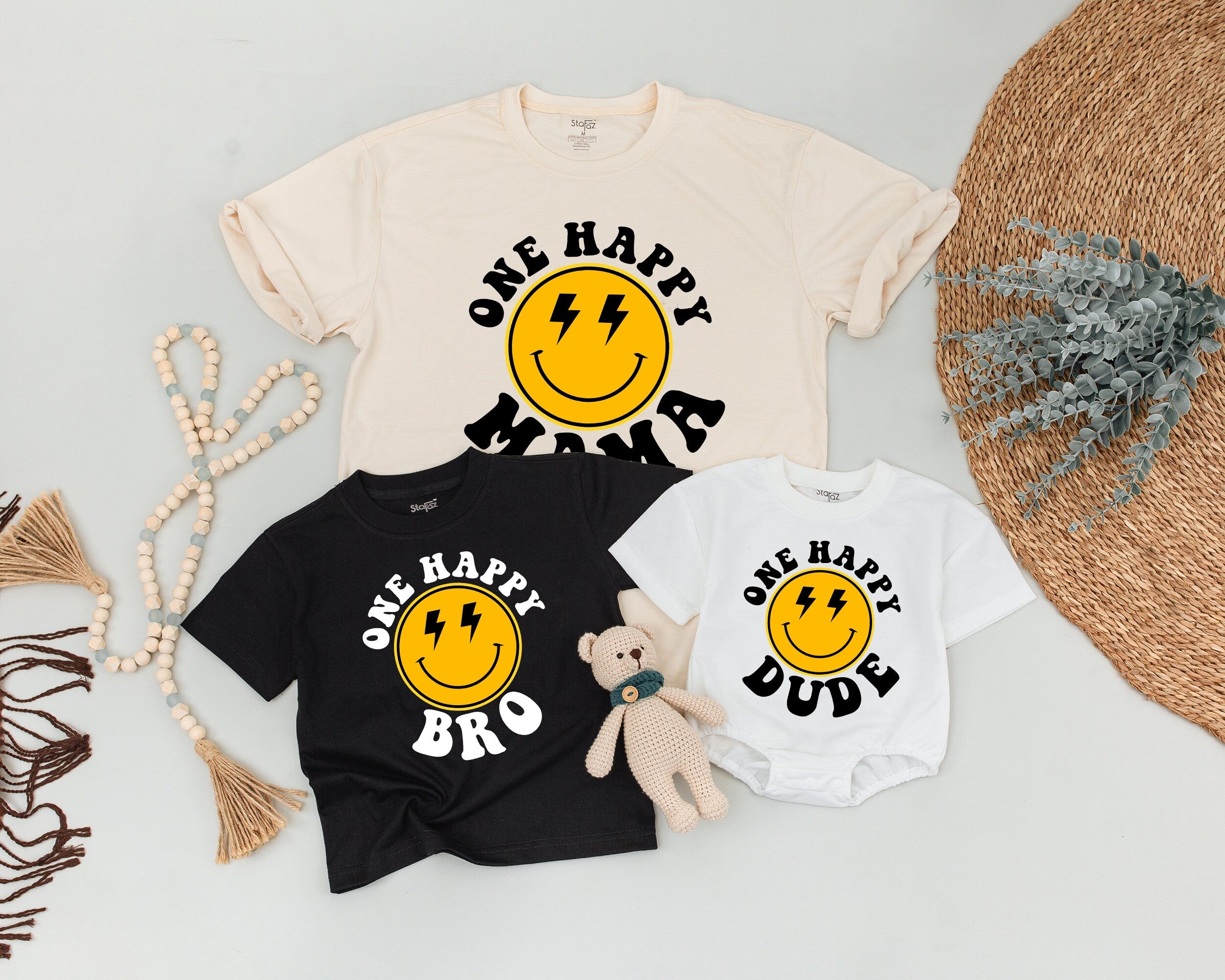 One Happy Dude Birthday Shirt Smiley Face Outfit Custom Name Matching Family Fun Gift Toddler Baby Cotton Comfortable Party Wear