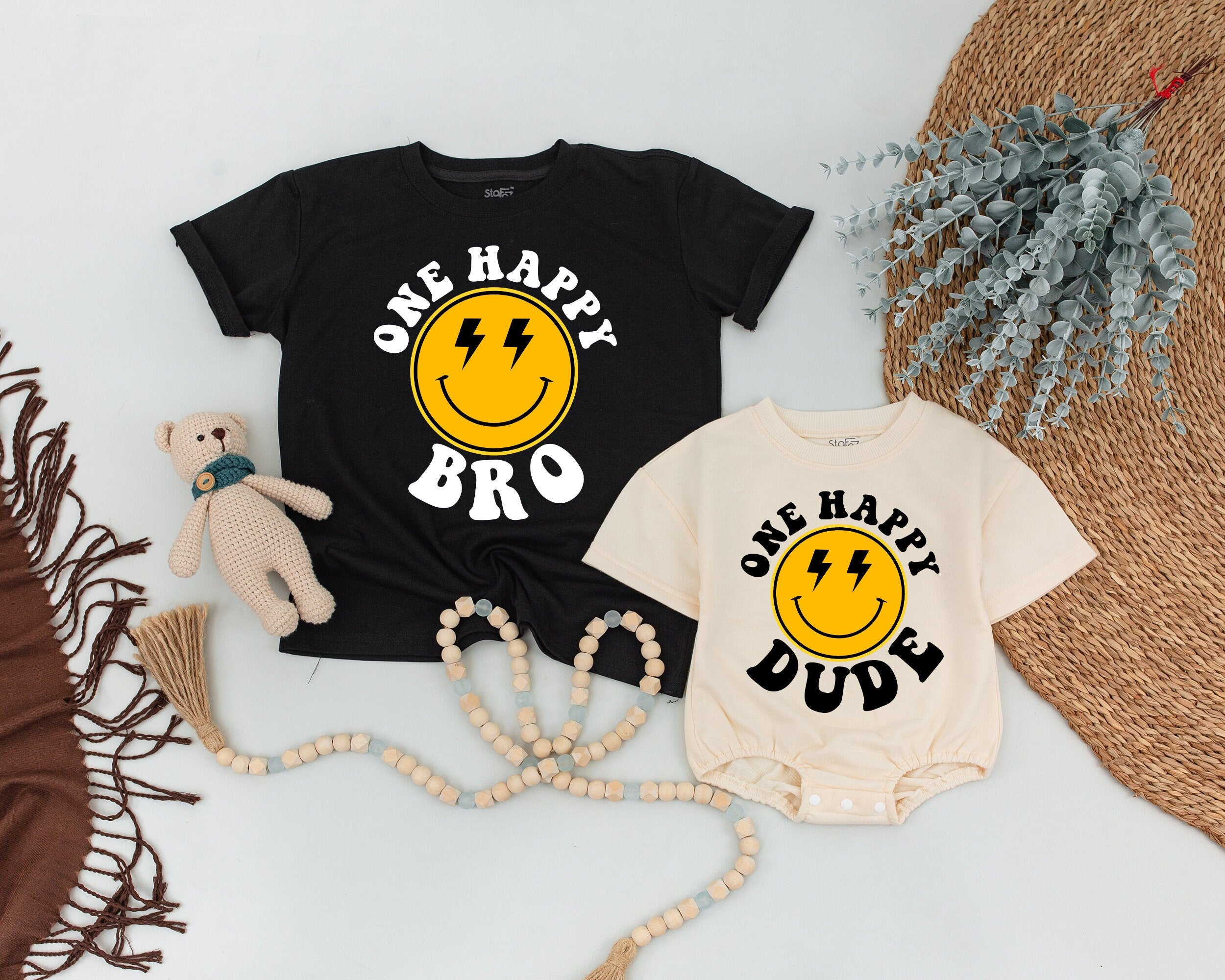 One Happy Dude Birthday Shirt Smiley Face Outfit Custom Name Matching Family Fun Gift Toddler Baby Cotton Comfortable Party Wear