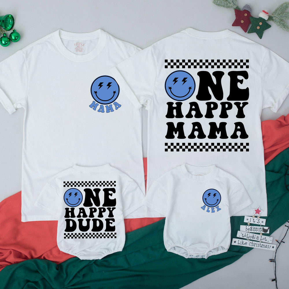 One Happy Dude Birthday Shirts, Matching Family Smiley Face Outfit, Custom 1st Birthday Tee for Baby, Toddler, Mama, Daddy Celebration Gift