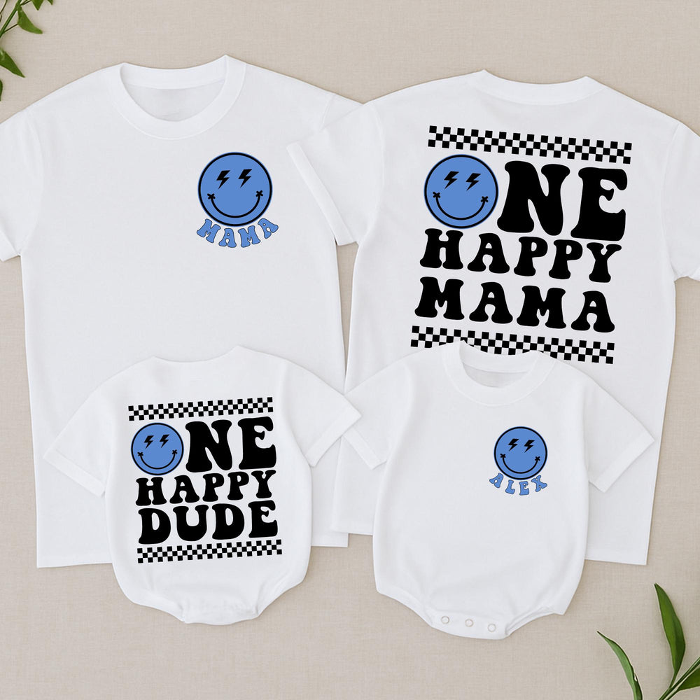 One Happy Dude Birthday Shirts, Matching Family Smiley Face Outfit, Custom 1st Birthday Tee for Baby, Toddler, Mama, Daddy Celebration Gift