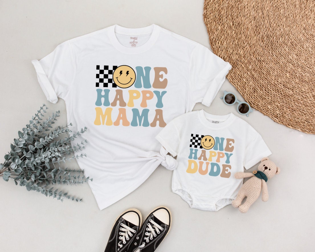 One Happy Dude Family Matching Birthday Shirts with Smiley Face Fun Design Pastel Colors Cotton Comfortable First Birthday Outfit