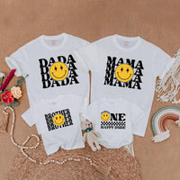 One Happy Dude Matching Birthday Shirt Retro Smiley Face Outfit for Baby 1st Birthday Gift Mommy and Me Family Tee Trendy Cotton Design