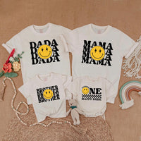 One Happy Dude Matching Birthday Shirt Retro Smiley Face Outfit for Baby 1st Birthday Gift Mommy and Me Family Tee Trendy Cotton Design