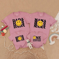 One Happy Dude Matching Birthday Shirt Retro Smiley Face Outfit for Baby 1st Birthday Gift Mommy and Me Family Tee Trendy Cotton Design