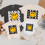 One Happy Dude Matching Family Birthday Shirts Distressed Smiley Face Retro Design Cotton Soft Playful Outfit Custom Name Baby Toddler