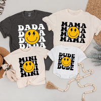 One Happy Dude Matching Family Birthday Shirts Distressed Smiley Face Retro Design Cotton Soft Playful Outfit Custom Name Baby Toddler