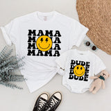 One Happy Dude Matching Family Birthday Shirts Distressed Smiley Face Retro Design Cotton Soft Playful Outfit Custom Name Baby Toddler