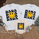 One Happy Dude Matching Family Birthday Shirts Distressed Smiley Face Retro Design Cotton Soft Playful Outfit Custom Name Baby Toddler