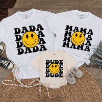 One Happy Dude Matching Family Birthday Shirts Distressed Smiley Face Retro Design Cotton Soft Playful Outfit Custom Name Baby Toddler