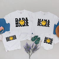 One Happy Dude Retro Birthday Shirt with Smiley Face Lightning Bolt Eyes Matching Family Outfit Toddler Baby Boy First Birthday Gift