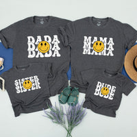 One Happy Dude Retro Birthday Shirt with Smiley Face Lightning Bolt Eyes Matching Family Outfit Toddler Baby Boy First Birthday Gift