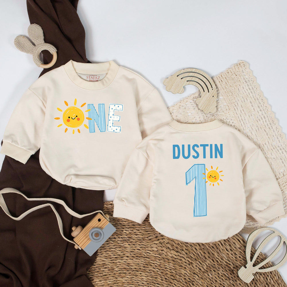 One Happy Sunshine 1st Birthday Romper Custom Name Outfit Baby Boy Girl First Trip Around the Sun Party Clothes Soft Cotton Design