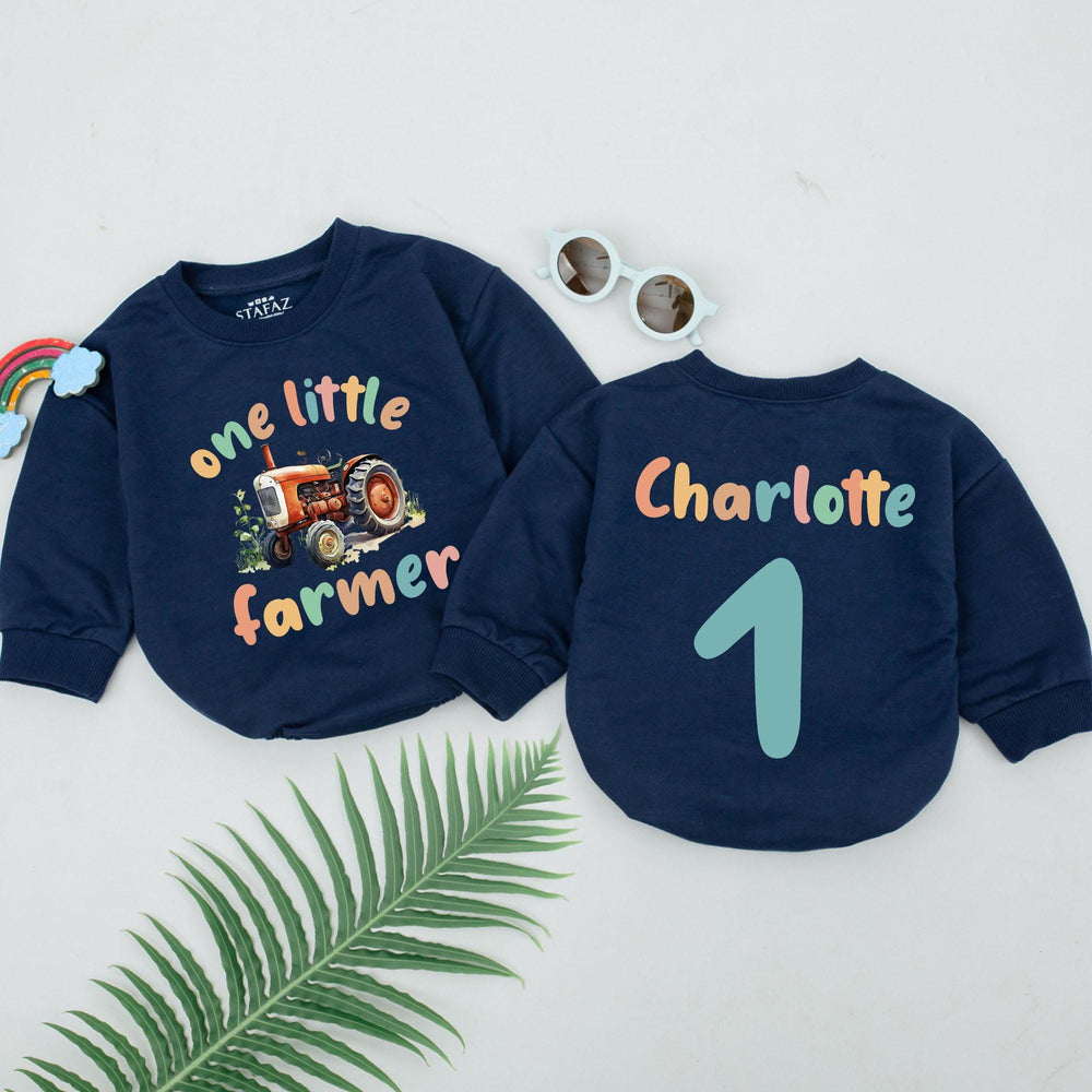 One Little Farmer First Birthday Romper with Tractor Design Custom Baby Outfit Soft Cotton Farm Theme Personalized Gift for Toddler Boy Girl