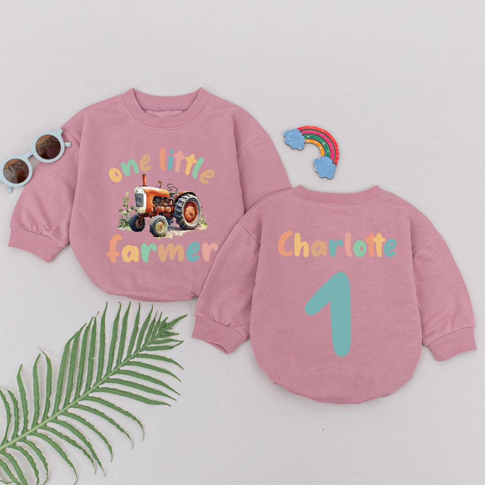 One Little Farmer First Birthday Romper with Tractor Design Custom Baby Outfit Soft Cotton Farm Theme Personalized Gift for Toddler Boy Girl