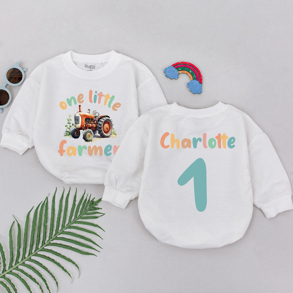 One Little Farmer First Birthday Romper with Tractor Design Custom Baby Outfit Soft Cotton Farm Theme Personalized Gift for Toddler Boy Girl