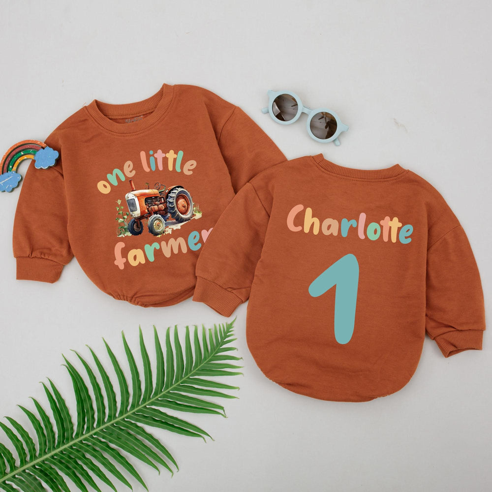 One Little Farmer First Birthday Romper with Tractor Design Custom Baby Outfit Soft Cotton Farm Theme Personalized Gift for Toddler Boy Girl
