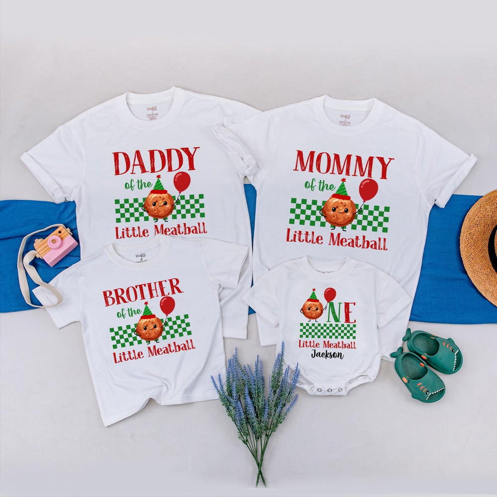One Little Meatball Family Matching Shirts Italian 1st Birthday Outfit Baby Romper Party Tee Custom Cake Smash Clothes Fun Design