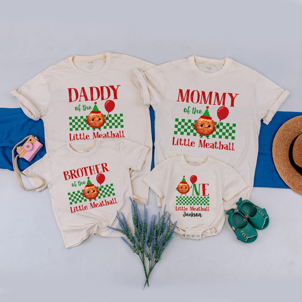 One Little Meatball Family Matching Shirts Italian 1st Birthday Outfit Baby Romper Party Tee Custom Cake Smash Clothes Fun Design