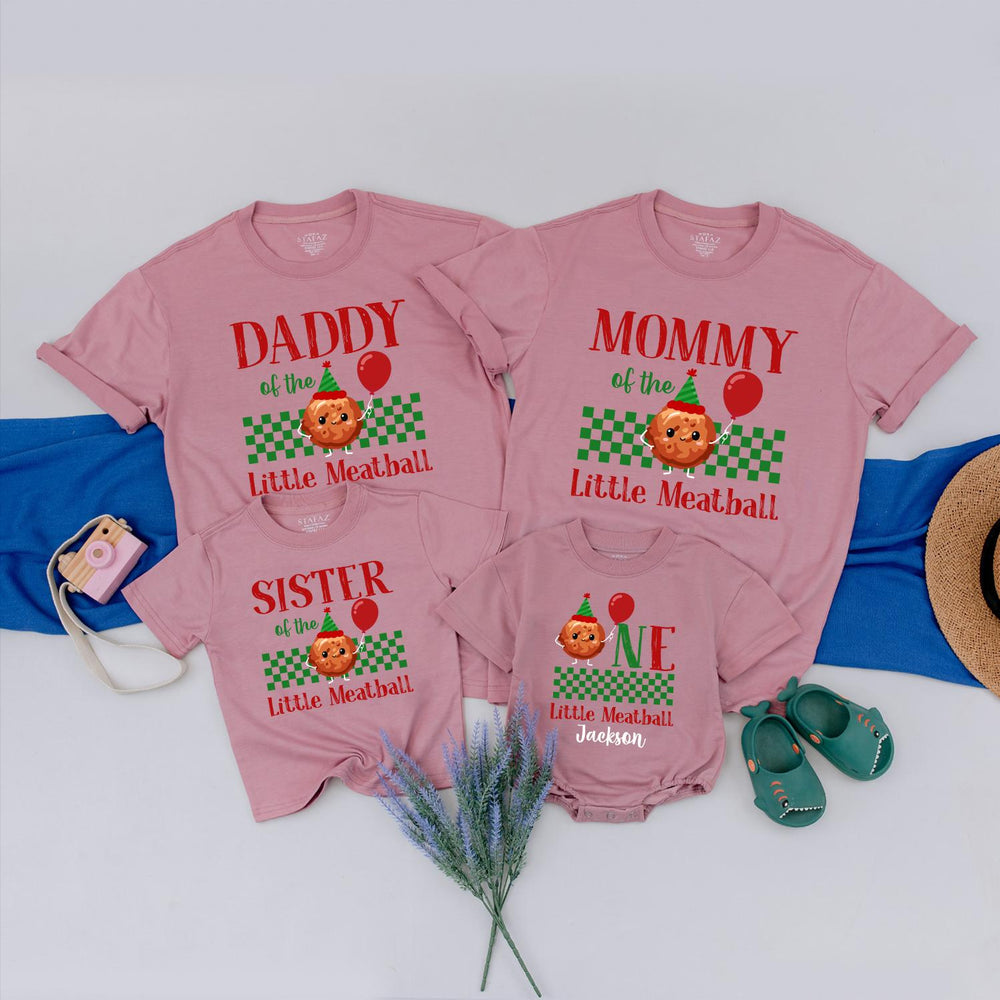 One Little Meatball Family Matching Shirts Italian 1st Birthday Outfit Baby Romper Party Tee Custom Cake Smash Clothes Fun Design