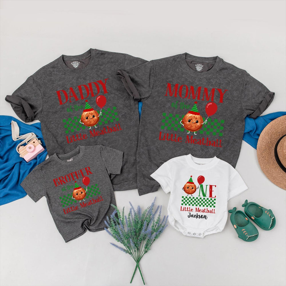 One Little Meatball Family Matching Shirts Italian 1st Birthday Outfit Baby Romper Party Tee Custom Cake Smash Clothes Fun Design