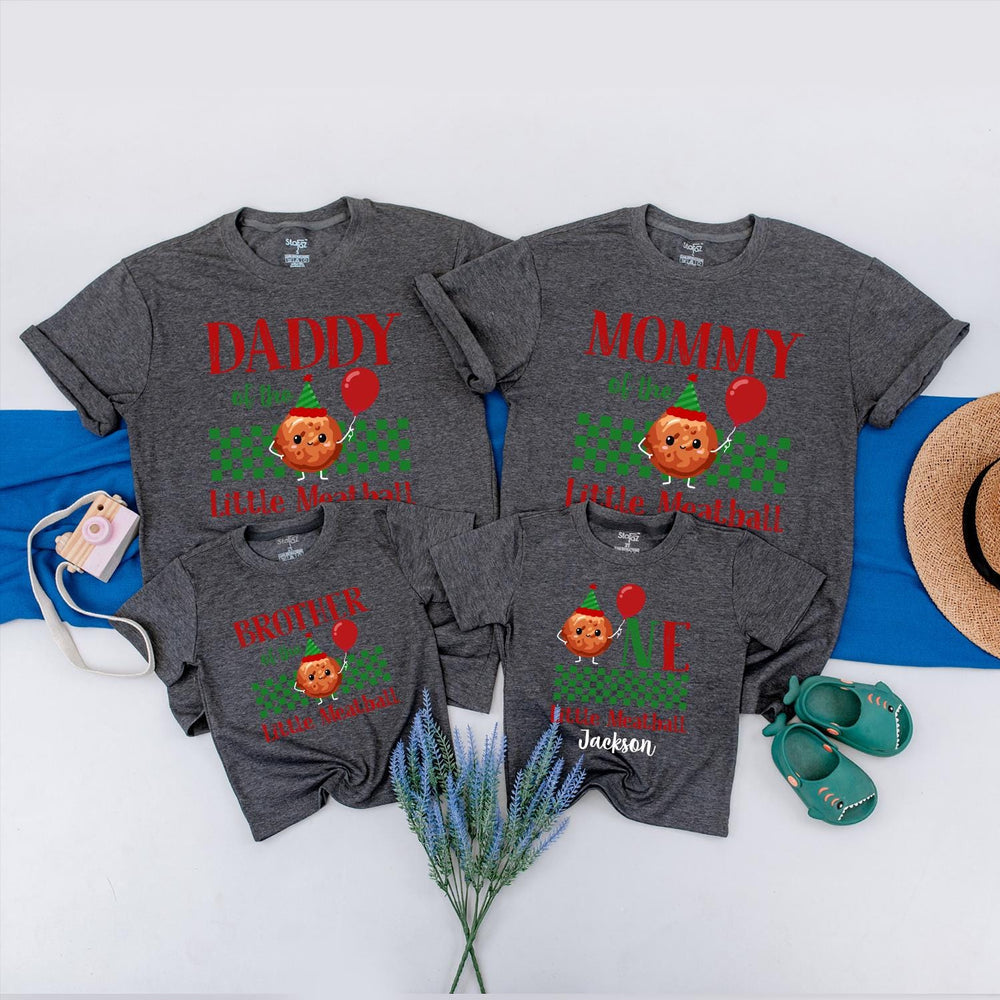 One Little Meatball Family Matching Shirts Italian 1st Birthday Outfit Baby Romper Party Tee Custom Cake Smash Clothes Fun Design