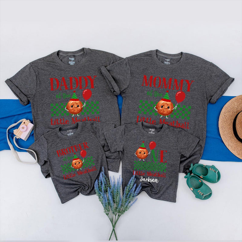 One Little Meatball Family Matching Shirts Italian 1st Birthday Outfit Baby Romper Party Tee Custom Cake Smash Clothes Fun Design