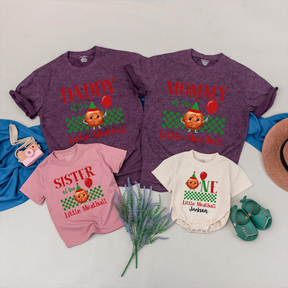 One Little Meatball Family Matching Shirts Italian 1st Birthday Outfit Baby Romper Party Tee Custom Cake Smash Clothes Fun Design