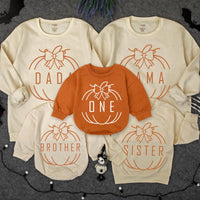 One Little Pumpkin Personalized Family Sweatshirts for Fall Birthday or Thanksgiving Matching Outfits for Baby Mom Dad Sister Brother