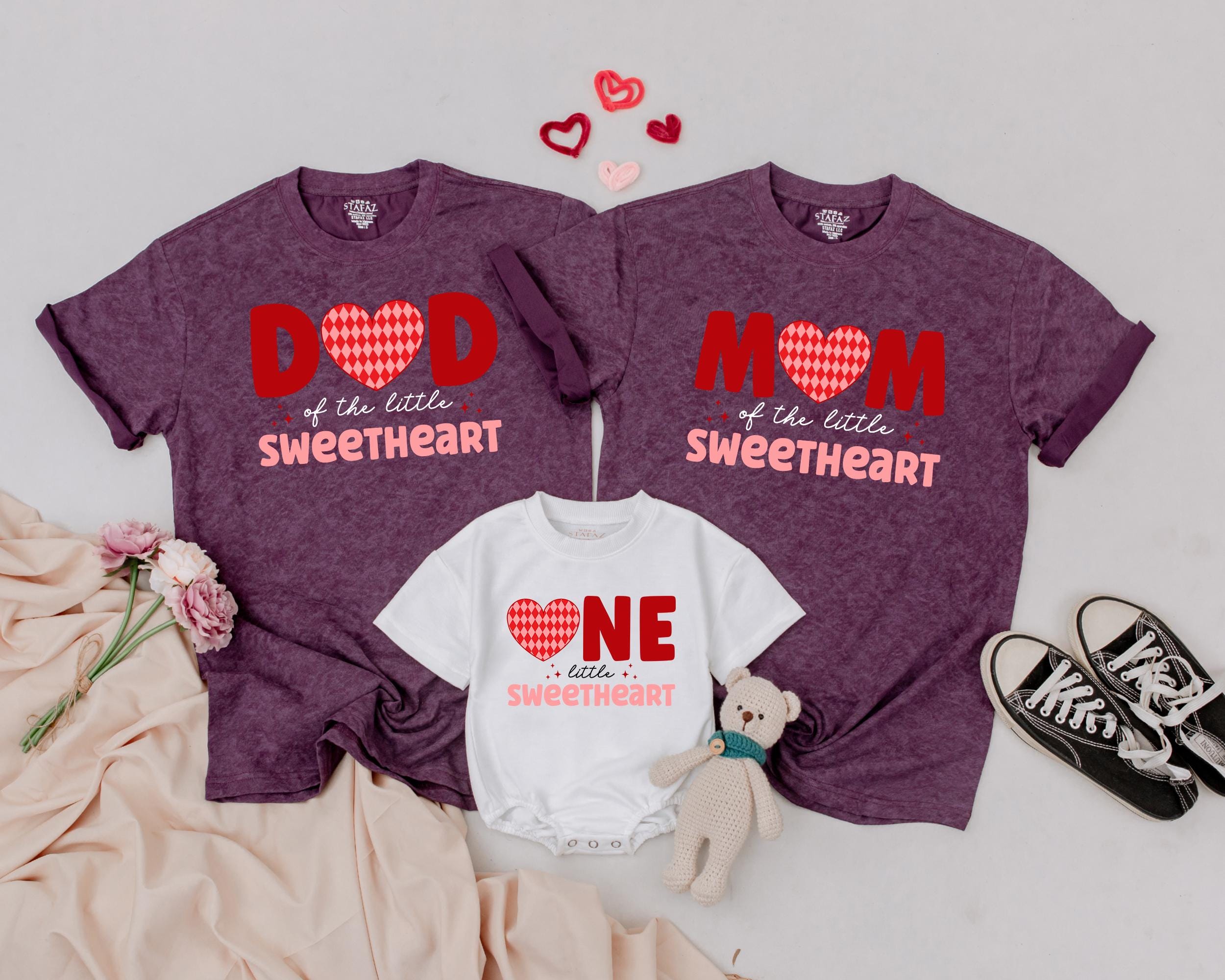 One Little Sweetheart Personalized First Birthday Outfit Matching Family Valentine's Day Gift Set Mom Dad Toddler Infant Celebratory Attire