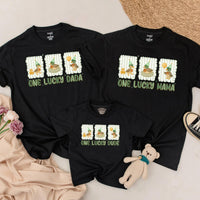 One Lucky Duck Birthday Matching Shirts Custom Family Outfit, Baby Toddler Tee with Vintage Green Stripes and Watercolor Party Ducks
