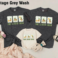 One Lucky Duck Birthday Matching Shirts Custom Family Outfit, Baby Toddler Tee with Vintage Green Stripes and Watercolor Party Ducks