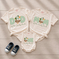 One Lucky Duck Family Birthday Shirts with Custom Name, Matching Mom Dad and Baby Outfits, First Birthday Romper for Cake Smash