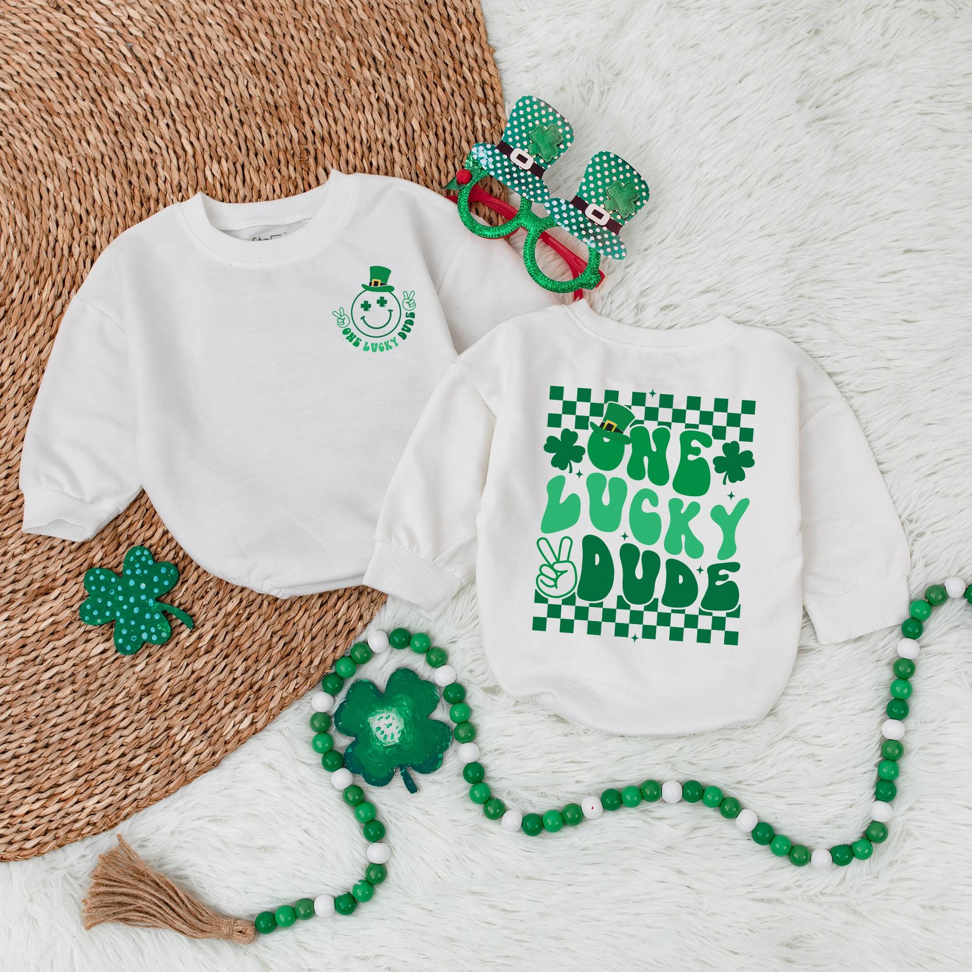 One Lucky Dude St. Patrick's Day Baby Romper Toddler Outfit with Leprechaun Hat Shamrock Design Holiday Gift Soft Cotton Infant Wear