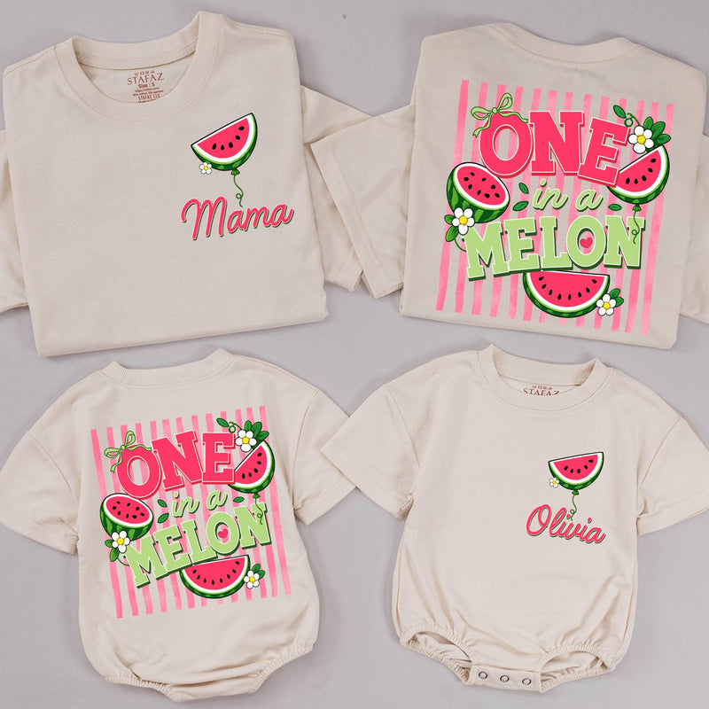 One in a Melon First Birthday Shirt for Girls Personalized Outfit Custom Watermelon Family Matching Cake Smash Party Clothes Baby Gift