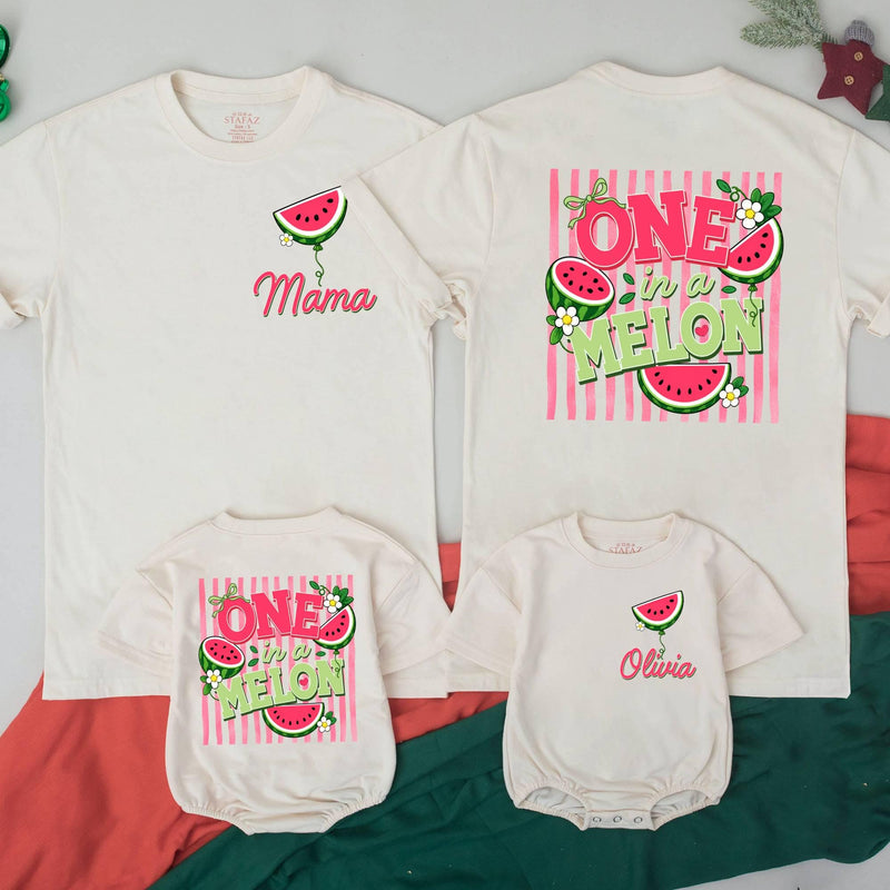One in a Melon First Birthday Shirt for Girls Personalized Outfit Custom Watermelon Family Matching Cake Smash Party Clothes Baby Gift