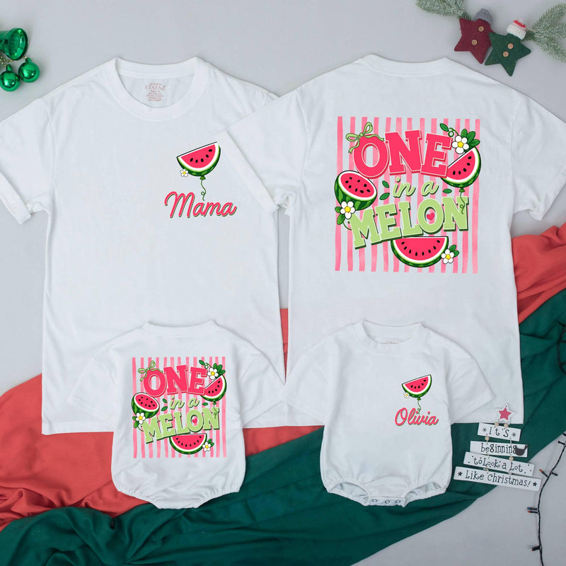 One in a Melon First Birthday Shirt for Girls Personalized Outfit Custom Watermelon Family Matching Cake Smash Party Clothes Baby Gift