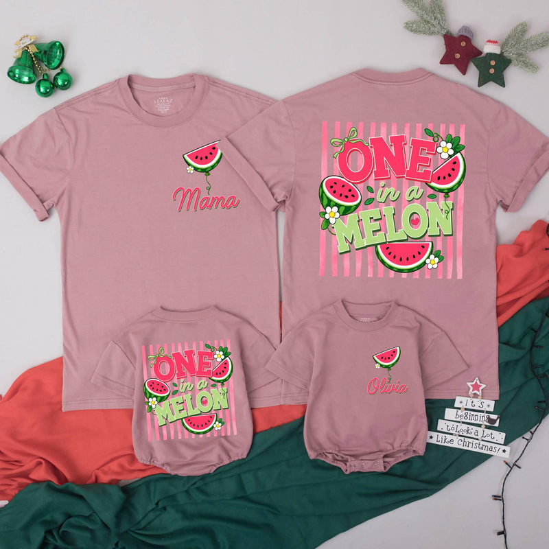 One in a Melon First Birthday Shirt for Girls Personalized Outfit Custom Watermelon Family Matching Cake Smash Party Clothes Baby Gift