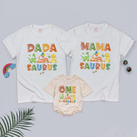 One A Saurus Dinosaur Romper for Baby First Birthday, Matching Family Shirts Dadasaurus Mamasaurus Custom Soft Cotton Outfit Gift
