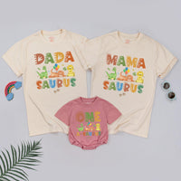 One A Saurus Dinosaur Romper for Baby First Birthday, Matching Family Shirts Dadasaurus Mamasaurus Custom Soft Cotton Outfit Gift