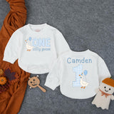 One Silly Goose Baby Romper with Gingham Goose Artwork, Custom Name and Age, First Birthday Outfit for Boys