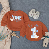 One Silly Goose Baby Romper with Gingham Goose Artwork, Custom Name and Age, First Birthday Outfit for Boys