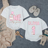 One Silly Goose First Birthday Girl Outfit, Custom Name Romper, Matching Family Party Shirts, Pastel Cartoon Goose Cake Smash Look