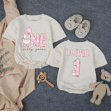 One Silly Goose First Birthday Girl Outfit, Custom Name Romper, Matching Family Party Shirts, Pastel Cartoon Goose Cake Smash Look