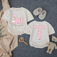One Silly Goose First Birthday Girl Outfit, Custom Name Romper, Matching Family Party Shirts, Pastel Cartoon Goose Cake Smash Look