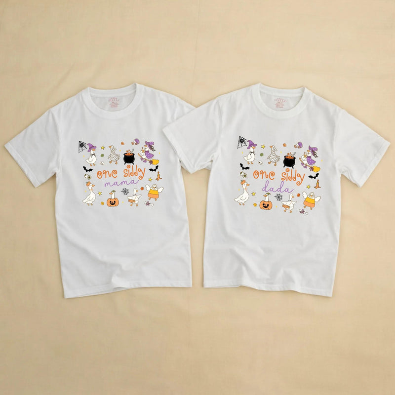 One Silly Goose Halloween Family Shirts with Custom Names, Matching Witchy Goose Outfits for Parents, Kids, and Babies