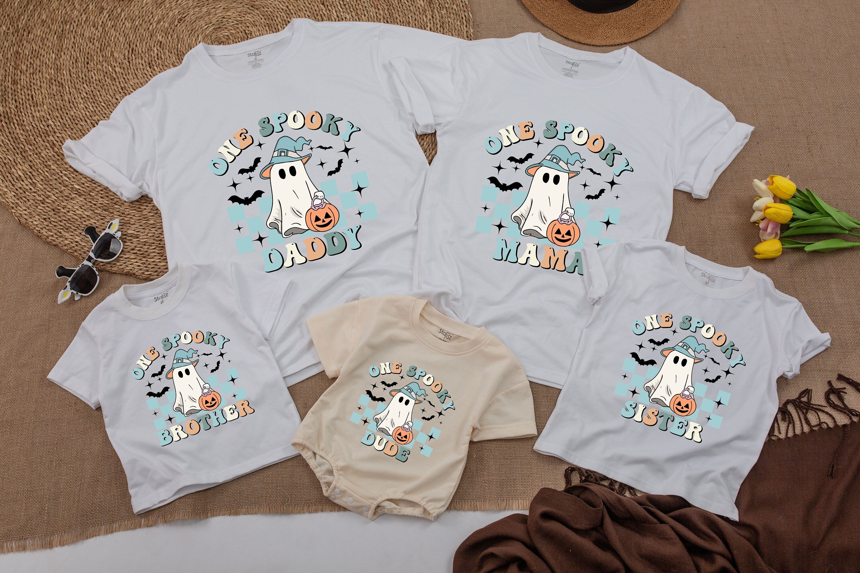 One Spooky Halloween Baby Romper with Ghost and Pumpkin Design Vibrant Cotton Birthday Outfit for Boys and Girls Family Matching Set