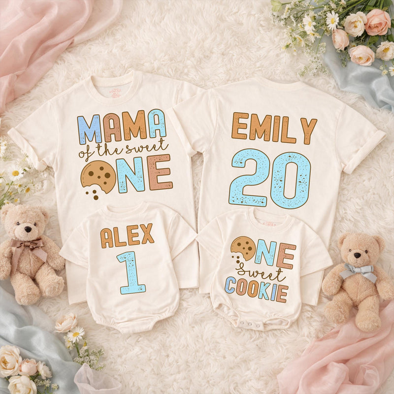One Sweet Boy First Birthday Shirt with Milk and Cookie Design, Personalized Matching Family Tees, Soft Cotton Outfit for Baby's 1st Party