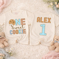 One Sweet Boy First Birthday Shirt with Milk and Cookie Design, Personalized Matching Family Tees, Soft Cotton Outfit for Baby's 1st Party