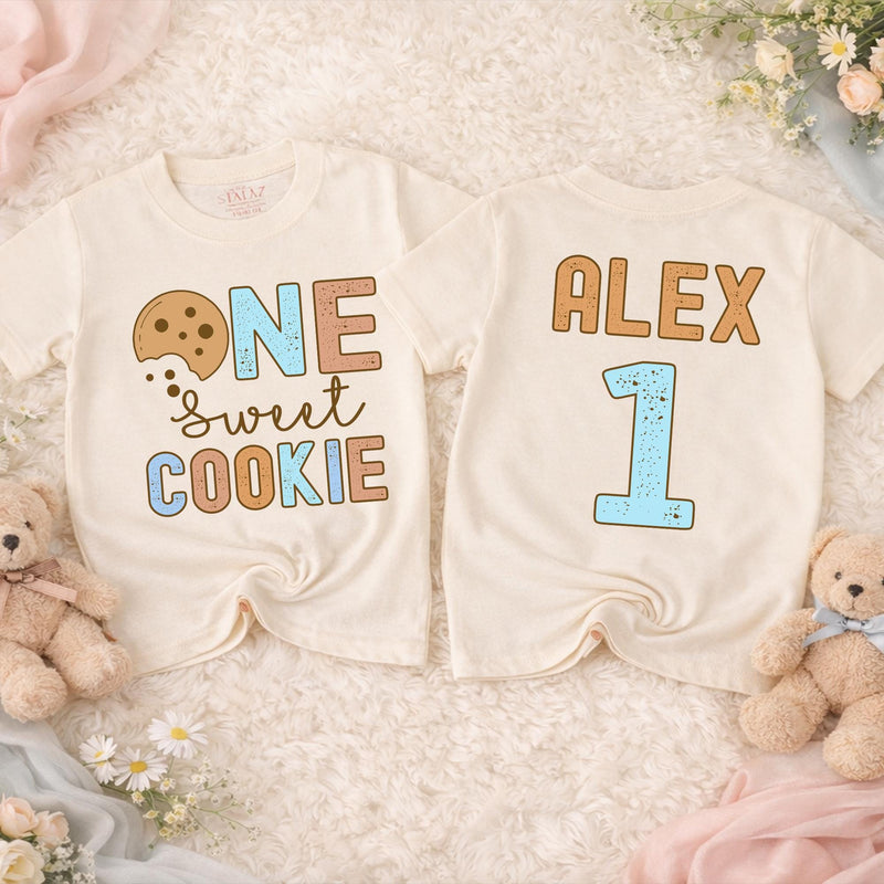 One Sweet Boy First Birthday Shirt with Milk and Cookie Design, Personalized Matching Family Tees, Soft Cotton Outfit for Baby's 1st Party