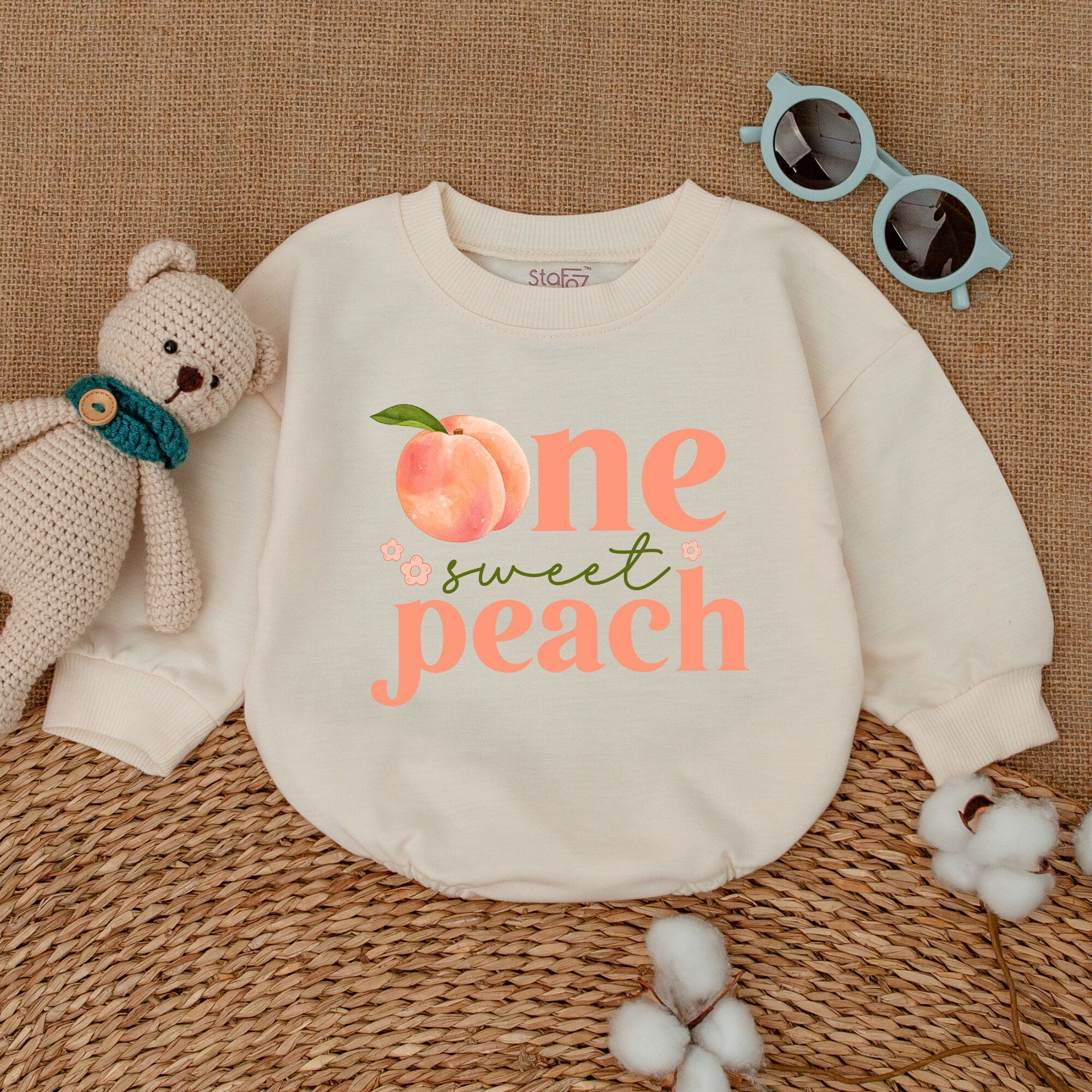 One Sweet Peach 1st Birthday Romper Baby Girl Bodysuit Playful Peach Design Smash Cake Outfit Soft Cotton Comfortable Infant Party Wear